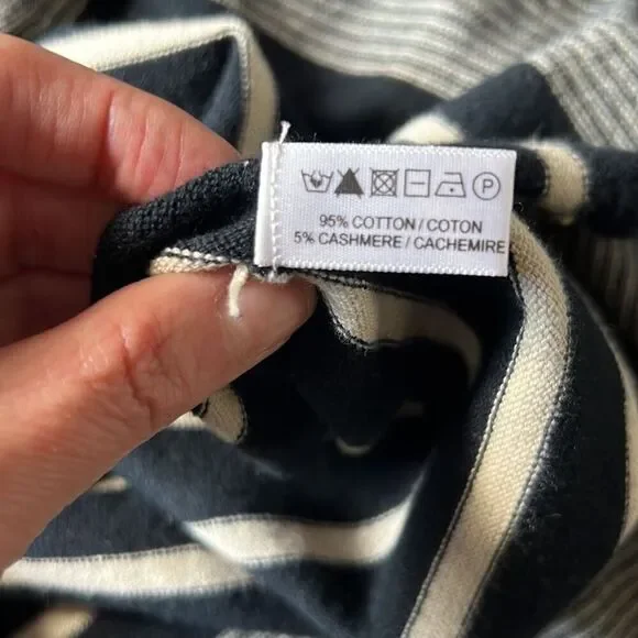 LISA TODD Women’s Cotton/Cashmere Blend Heart/Striped Sweater Black/White Small - Picture 9 of 10